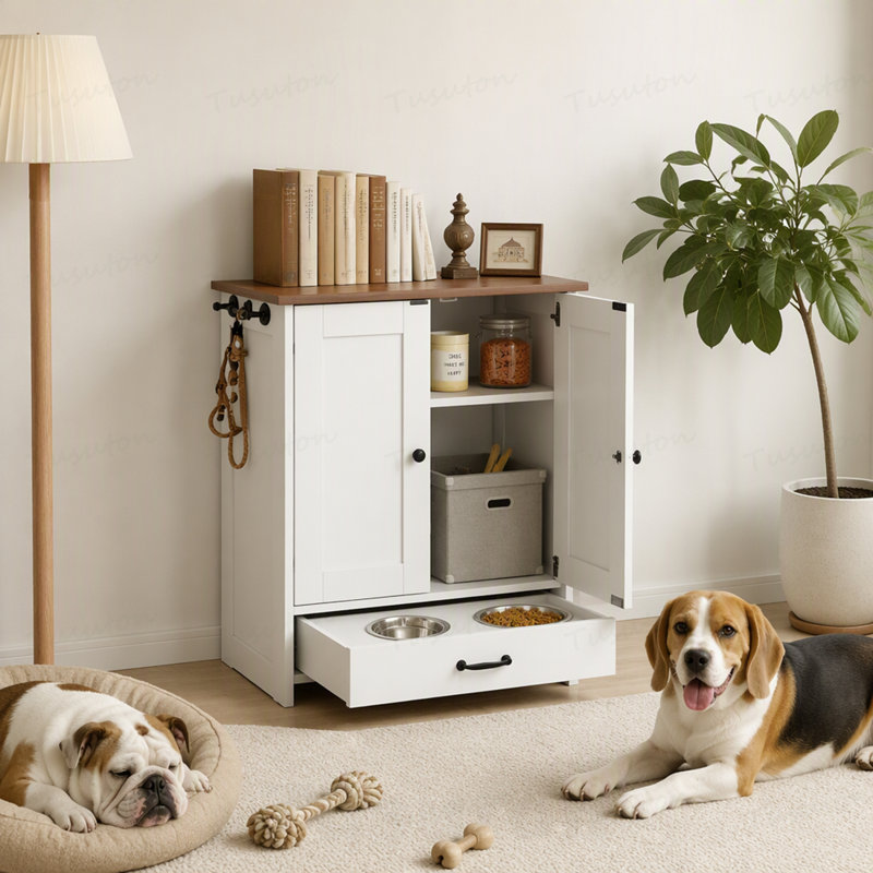 Dog Food Storage Cabinet,Pet Feeding Station
