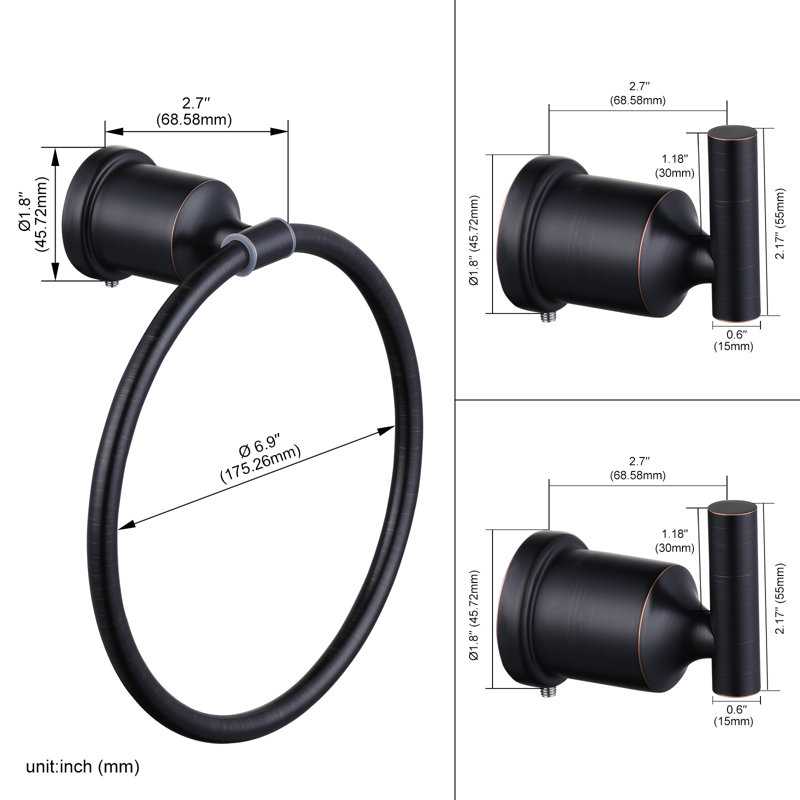 3 - Piece Bathroom Hardware Set, Oil Rubber Bronze