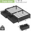  Structure de lit plateforme simple avec 2 grands tiroirs de rangement, lattes en acier robustes, gris foncé et noir