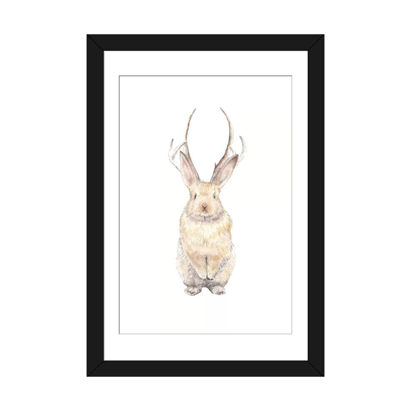 « jackalope », impression sur toile tendue, Papier d'art encadré noir, Blanc, H 32 po x l 24 po x P 1 po
