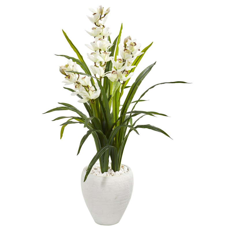 Arrangement floral cymbidium artificiel en pot