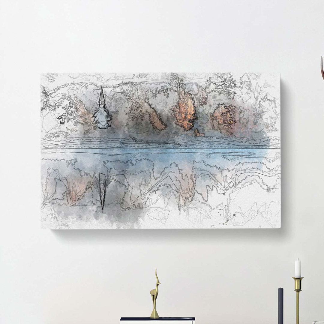 Church & Forest in the Lake in Abstract - Wrapped Canvas