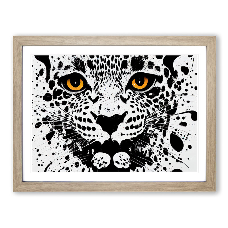 Leopard Splatter - Single Picture Frame Print, 25cm H x 34cm W x 2cm D, Oak