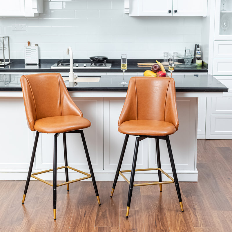 Tabourets de bar en polyuréthane à hauteur de comptoir pivotant à 360 ° de 26 po Culloden, Cognac