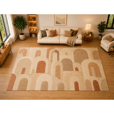 Tapis à formes empilées de 6 pi 7 po x 9 pi 10 po pour salon, chambre à coucher, salle à manger, envers antidérapant doux à poils courts, terre cuite taupe