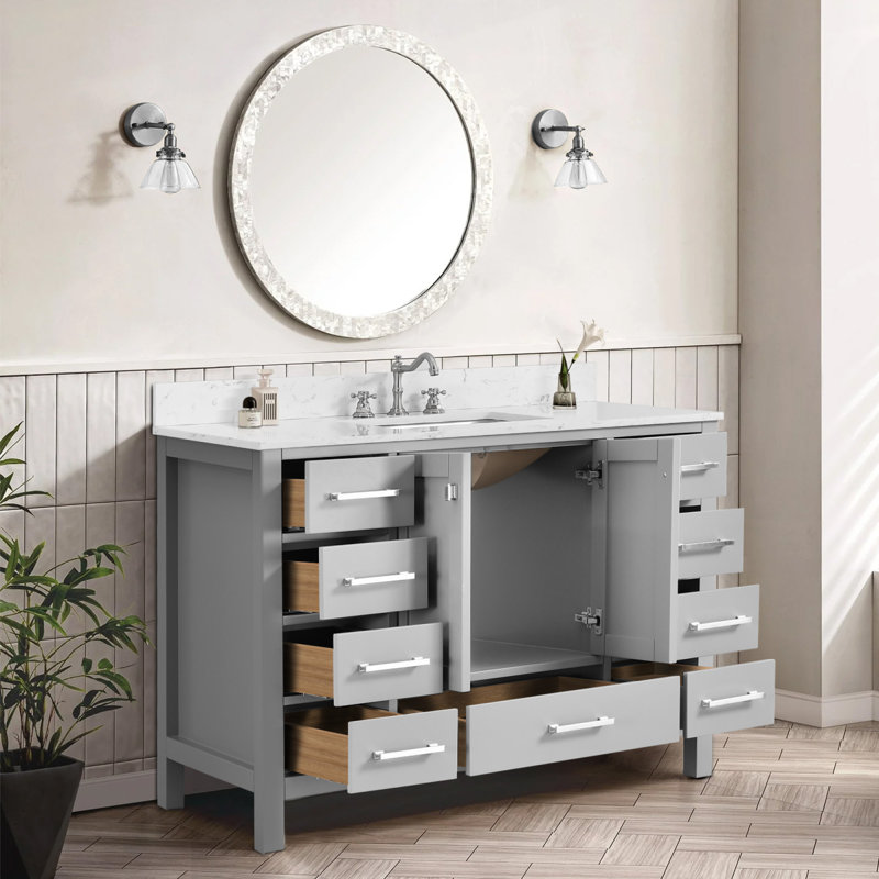 Meuble-lavabo et salle de bain autoportant en bois gris moderne 48 po