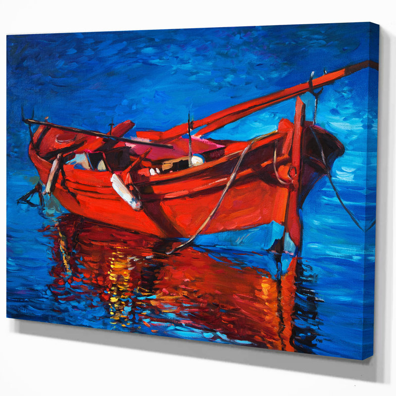 « red bateau over the ocean », peinture, H 20 po x l 20 po x P 1 po, Toile tendue