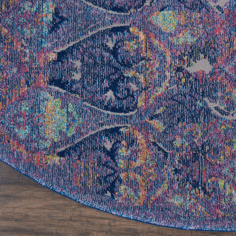Tapis bleu marine traditionnel Raymond, Rond 6 pi
