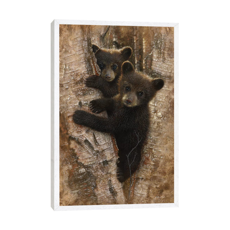 Bear Cubs by Collin Bogle - Painting on Canvas, 101.6 cm H x 66.04 cm W, White Framed