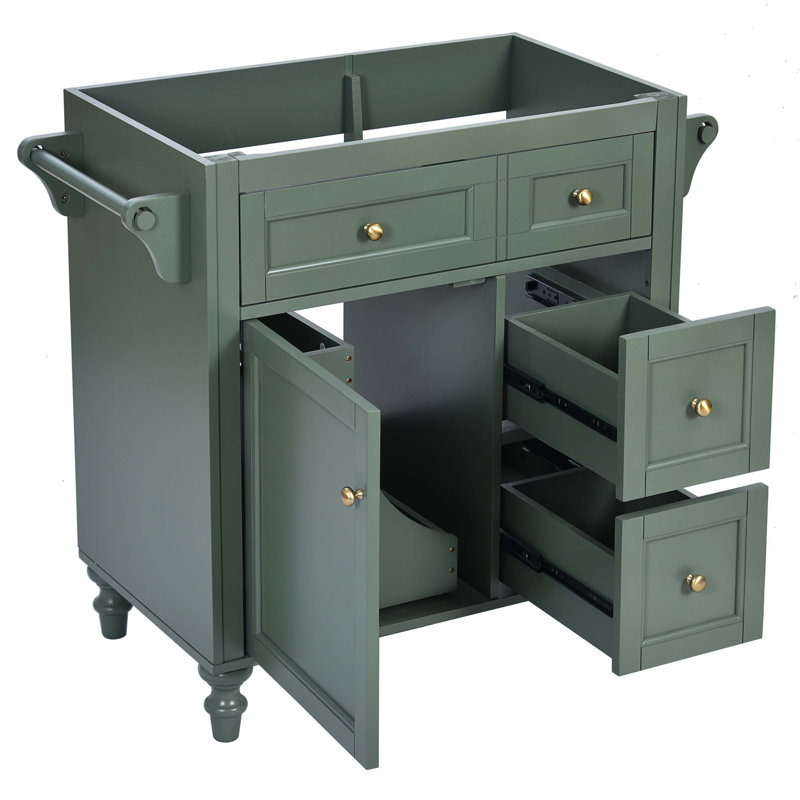 30'' Green MDF Freestanding Bathroom Vanity with Gold Hardware