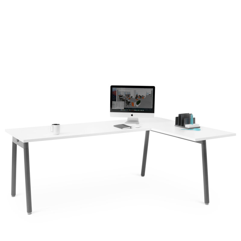 Bureau en coin Series A, LPL, Charbon / Blanc, Orienté à droite, H 29 po x l 56 po x P 79 po