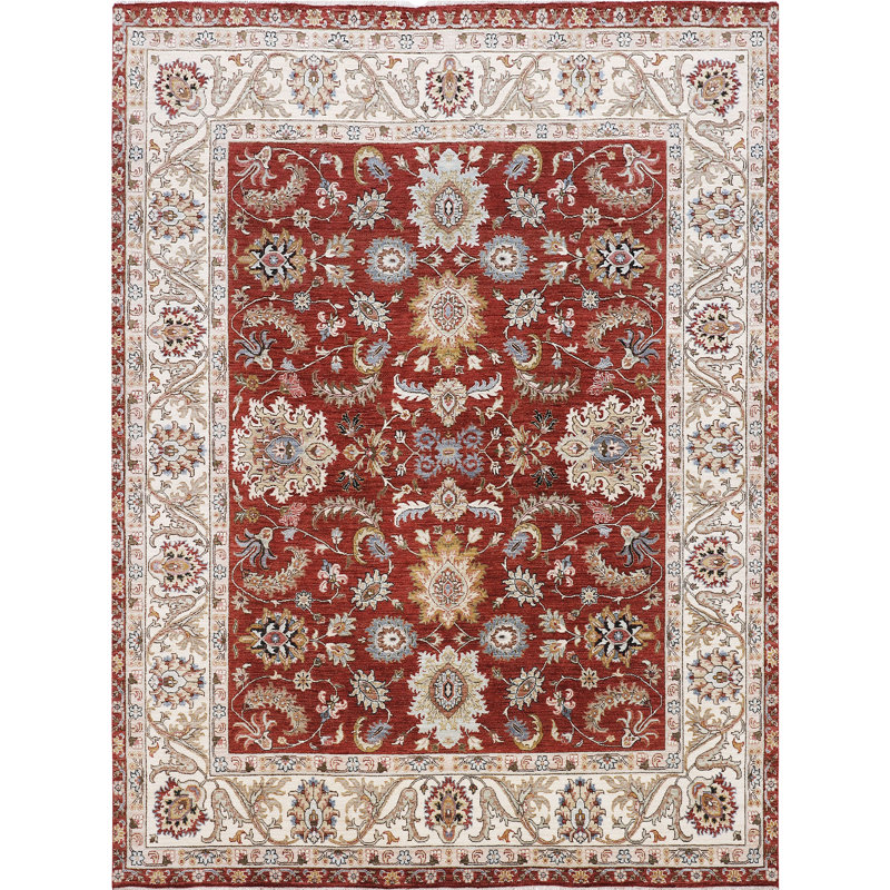 Tapis rouge / bleu / brun noué à la main de haute qualité, Rectangle de 5 pi x 8 pi