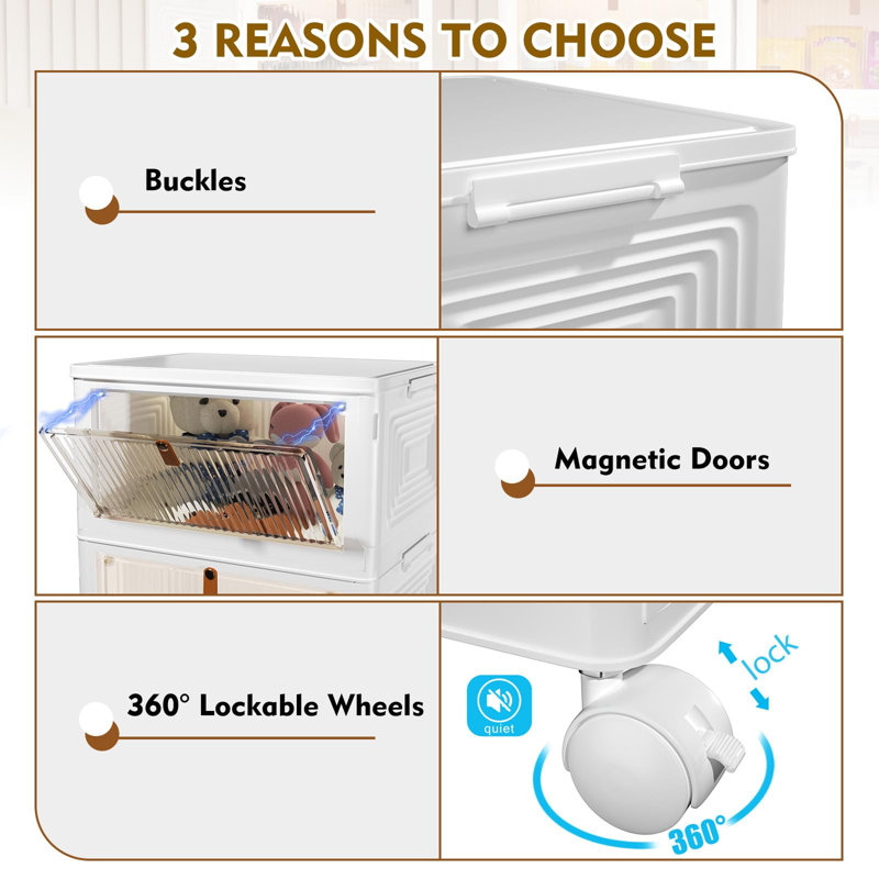 4 Tier Plastic Storage Bins And Boxes Organizer - Stackable With Lids For Bedroom, Living Room, Office - Foldable Containers