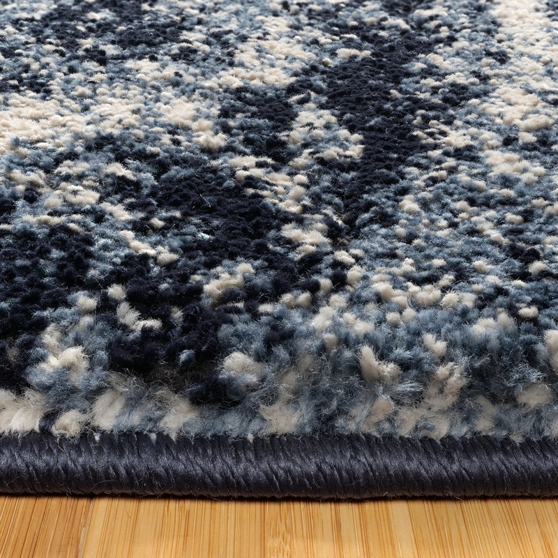 Tapis à poils longs en polypropylène / polyester bleu marine / ivoire Christustr, Rectangle 5 pi 3 po x 7 pi