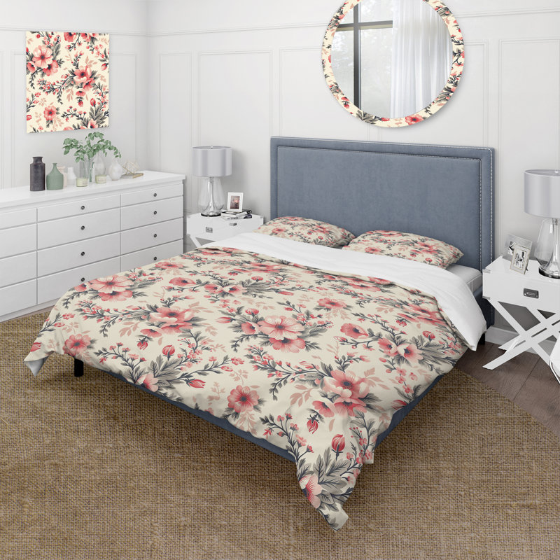 Ensemble de housse de couette Beige Pink Floral Meadows Print III - Traditional