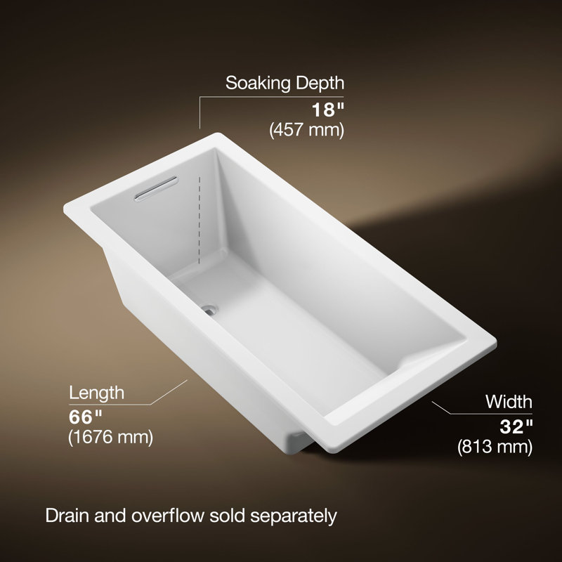 Underscore® 66" x 32" Undermount Soaking Acrylic Bathtub, White