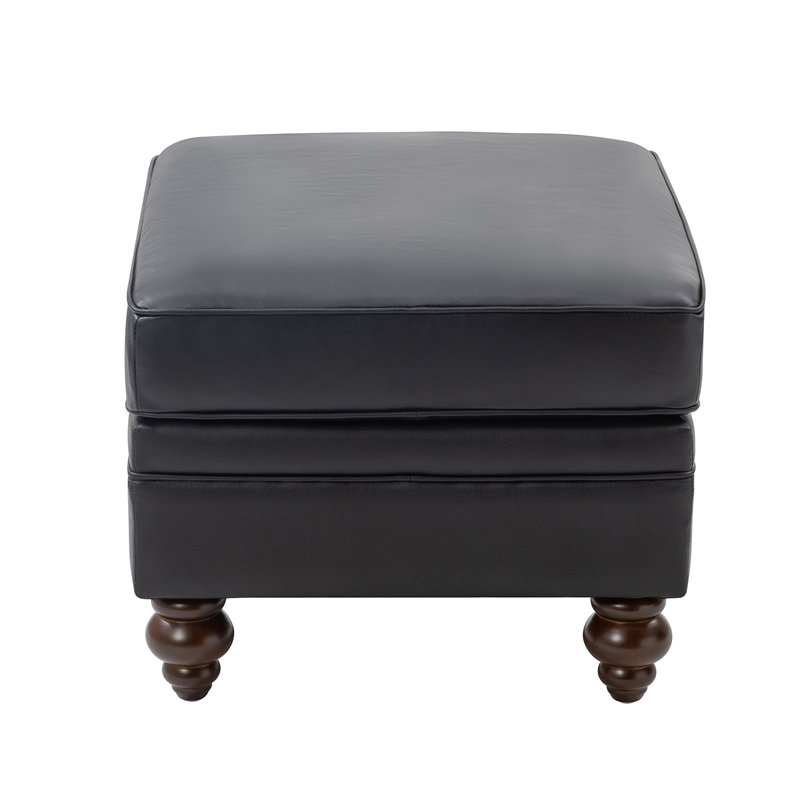 Blanchett Genuine Leather Ottoman, Black