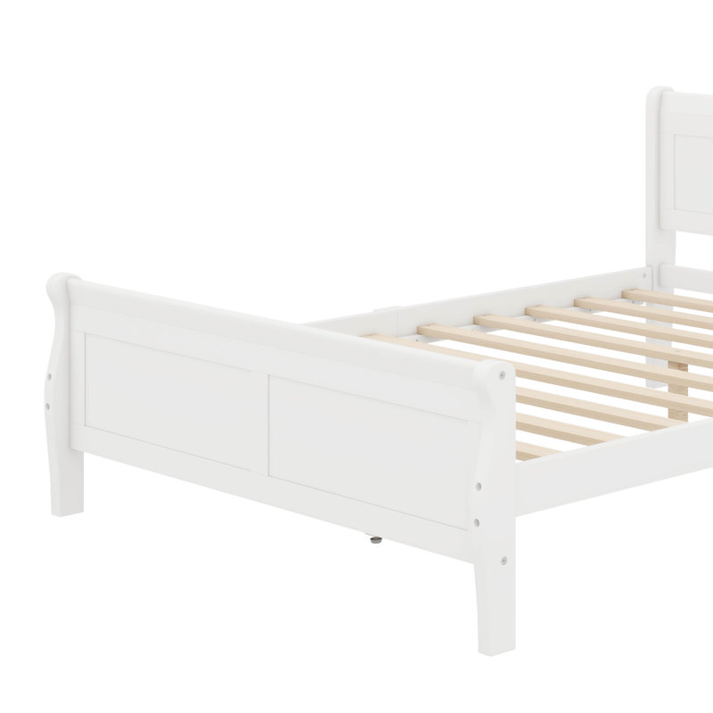 Lit plateforme en bois avec tête de lit, Blanc, Grand lit