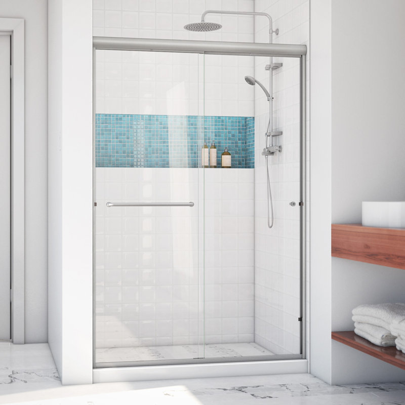Leser 46" W x 70" H Bypass Semi-Frameless Shower Door, Brushed Nickel, Clear, Left Opening