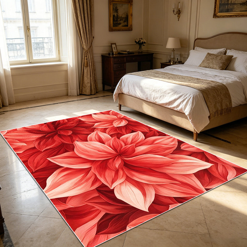 1PC Red Dahlia Floral area rugs for Living Room, Soft and Comfortable, Suitable for all seasons, easy-to-maintain, machine washable Indoor floor mat, Under Table Farmhouse suitable for dining room, bedroom, kitchen, entryway, patio, home office.