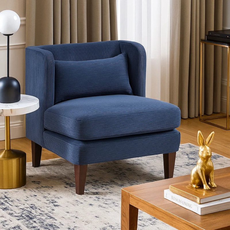 Elodie 27.5" Modern & Contemporary Accent Chair with Corduroy Fabric Upholstery, Reversible Seat Cushion, High-Density Foam over Pocket Coils