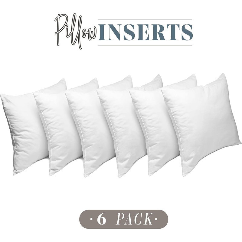 20 X 20 Throw Pillow Inserts - 6-PACK Pillow Insert Poly-Cotton Shell With Siliconized Fiber Filling - Square Form, Decorative For Couch Bed Inserts, , 20 X 20 Inch