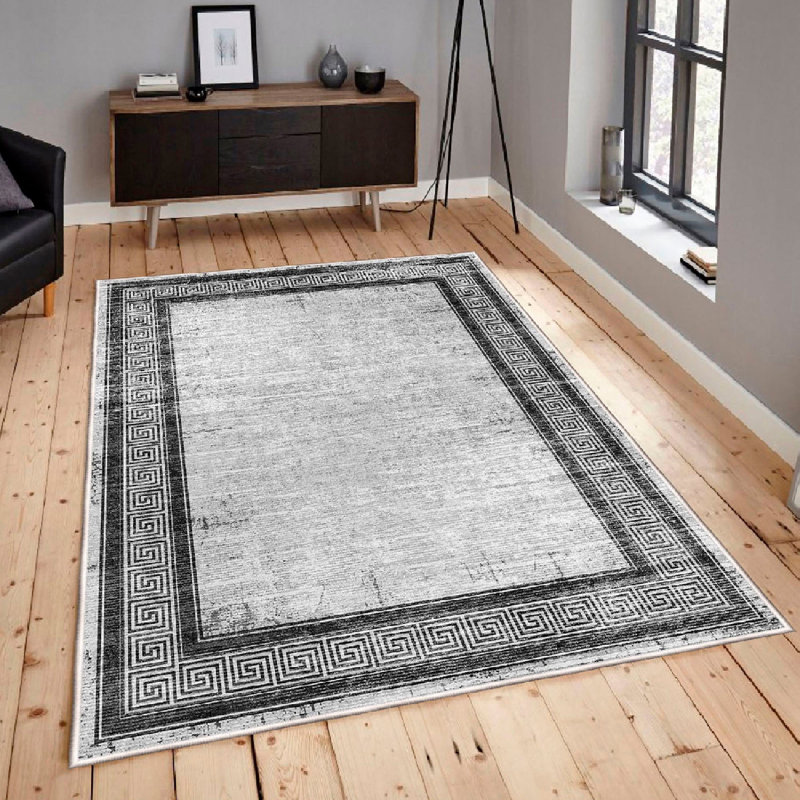 Antibacterial Cotton Area Rug, 80 x 50 cm (2.6 x 1.6 ft), Grey & Black | 100% Cotton, 1200 g/m², 0.39 in Pile Height | Non-Slip PVC Underside, Machine Washable, Durable & Stylish for Home Décor