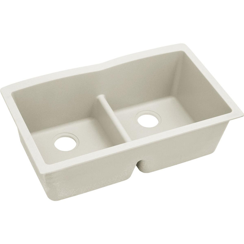 Évier de cuisine à double cuve avec séparation aqua l 33 po x l 19 po Quartz Luxe, Ricotta
