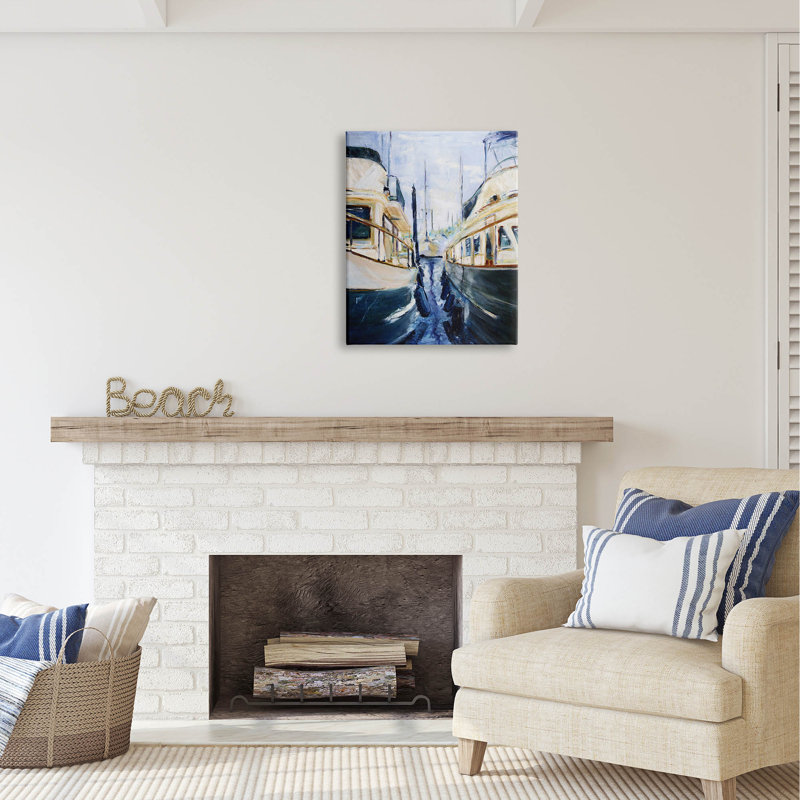«Au-407», toile Marine Harbor Docked bâtons sur toile par Curt Crain, H 30 po x l 24 po x P 1,5 po