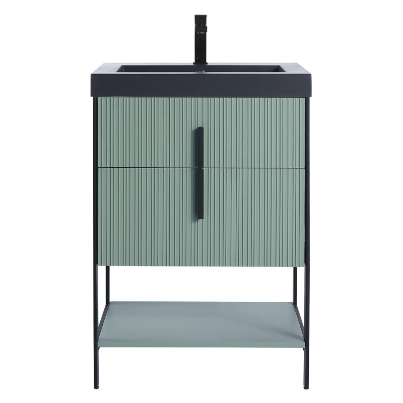  Meuble-lavabo moderne avec plateau en gel acrylique noir Serenity, 24", Noir, Noir / menthe