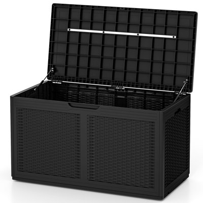 Gymax 100 Gallon Resin Deck Box w/ Lockable Lid Wheels for Pool Accessories Black