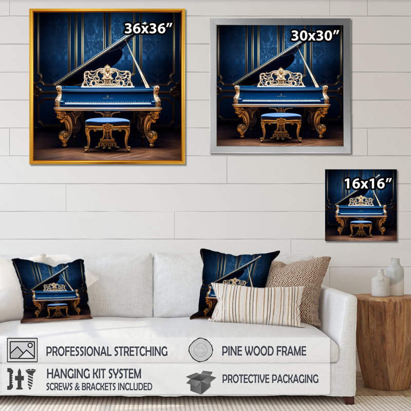 «Blue Baroque Piano Brilliance», reproduction sur toile, H 24 po x l 24 po x P 1 po, Cadre simple noir