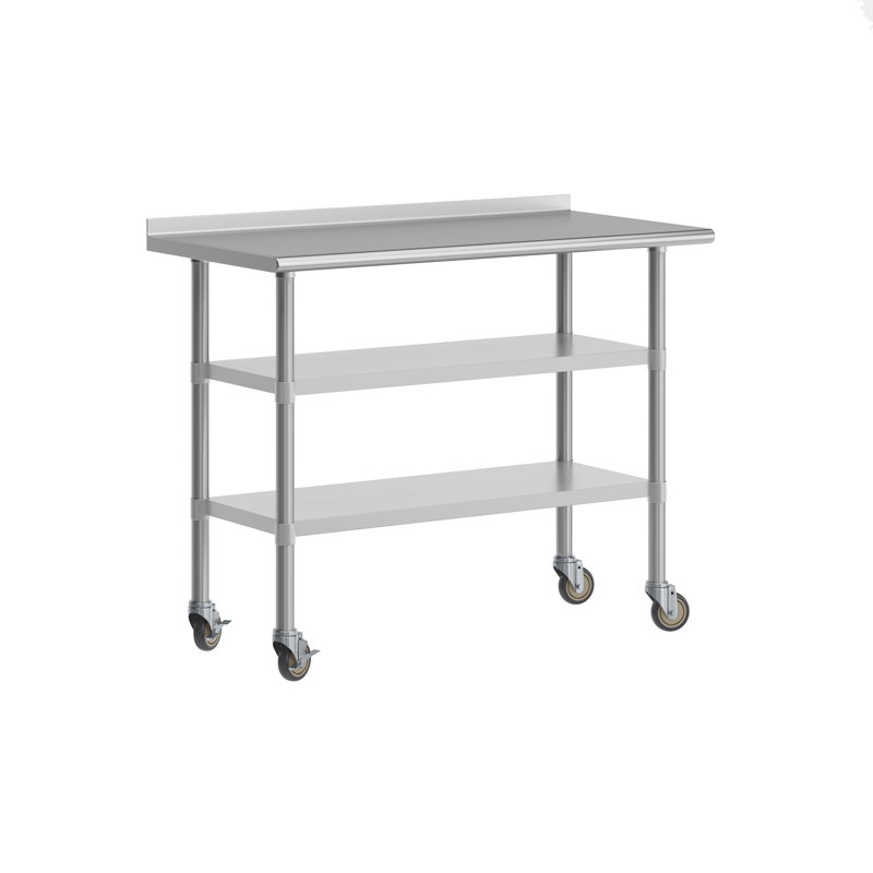 Table de travail commerciale en acier inoxydable avec dosseret et 2 tablettes inférieures, H 36 po x L 48 po x l 24 po