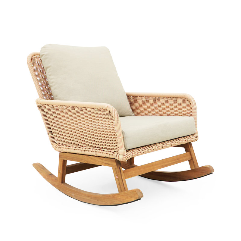 Chaise berçante beige avec coussins en PE et coussins moelleux pour une détente confortable et durable