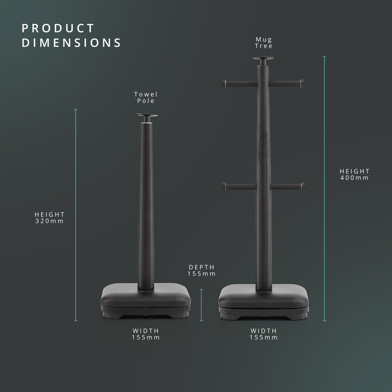Swan SWKA18522BLKN Stealth Towel Pole & Mug Tree Set, Weighted Base, Scratch Resistant Base, Black