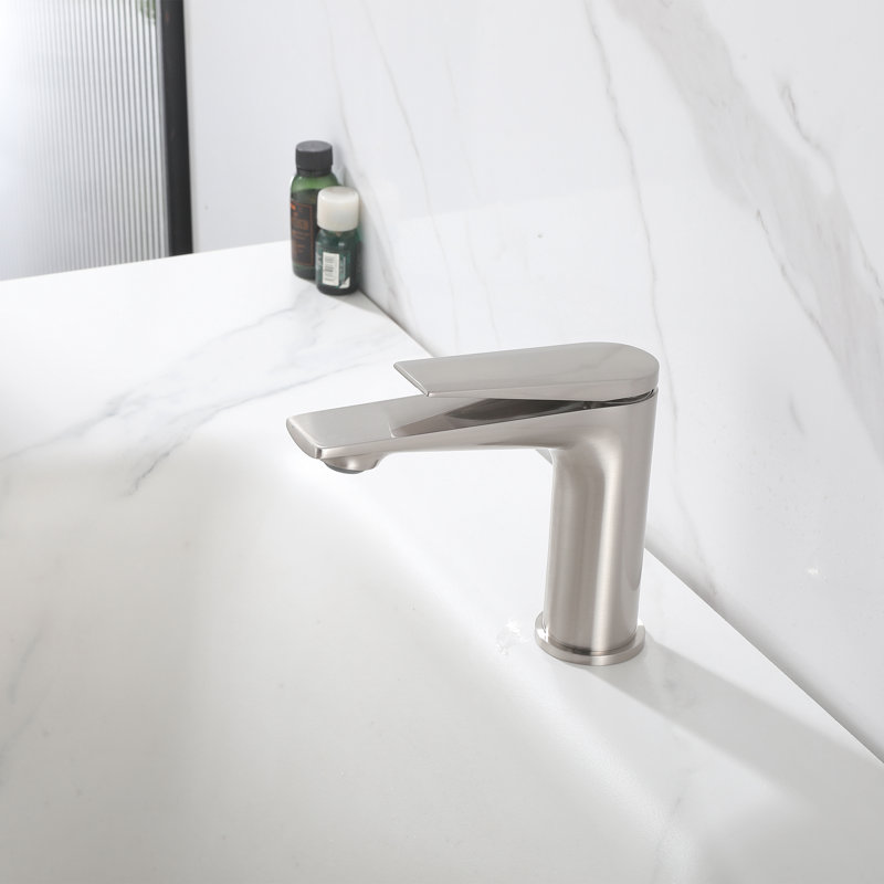 Robinet de lavabo pour salle de bain à poignée simple - monotrou - laiton massif, Nickel brossé