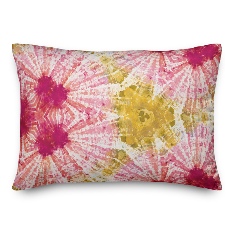 Abstract Outdoor Reversible Throw Pillow, Pink/Yellow