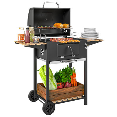 Outsunny Charcoal BBQ Grill w/ Height Adjustable Charcoal Pan, Warming Rack