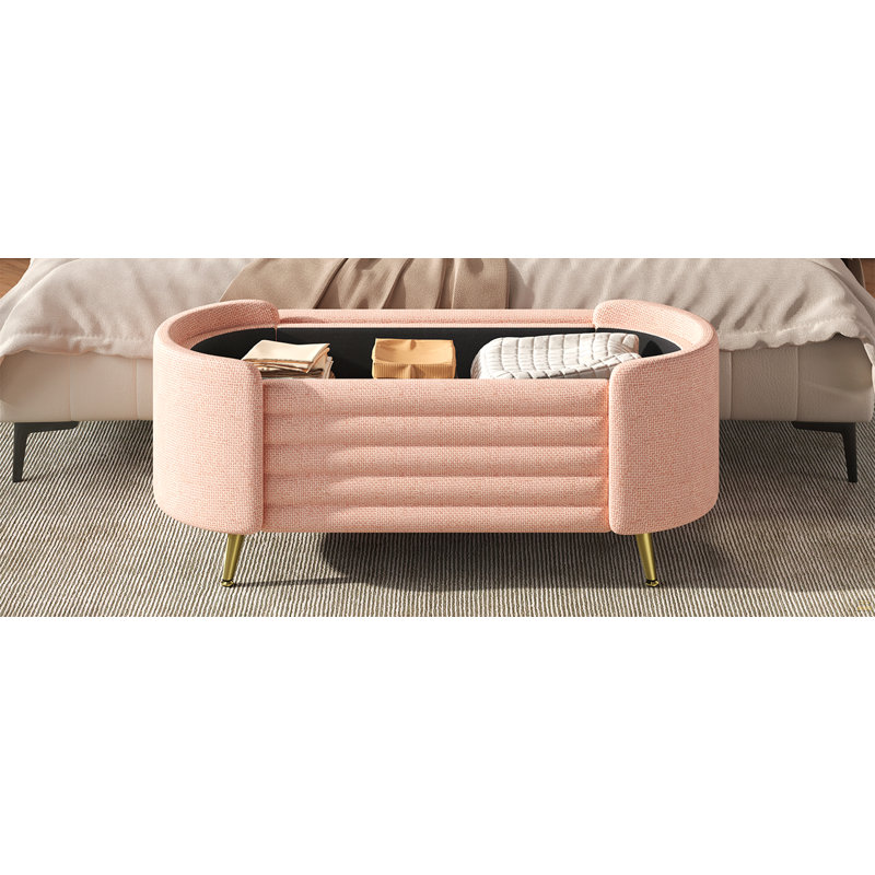 Banc moderne avec repose-pieds ovale avec grand espace de rangement et pieds en métal, Rose