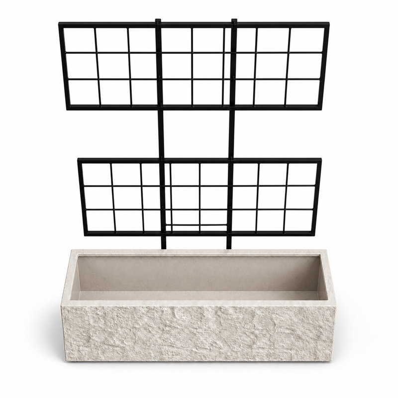 Pot à fleurs rectangulaire en forme de roche avec treillis en acier, blanc, Blanc