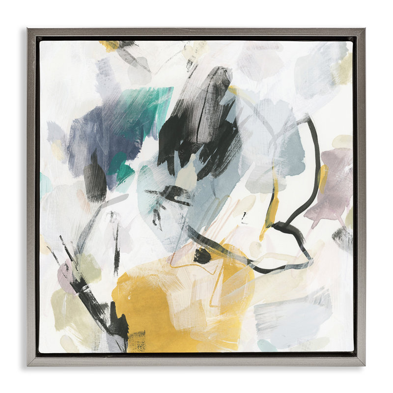 «Chaotic Abstract Yellow Accent Floater», art mural sur toile par June Erica Vess, Cadre flottant gris lustré