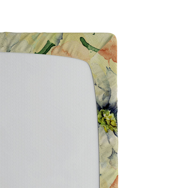 Drap-housse Ambesonne printemps aquarelle fleurs sauvages gris jaune vert forêt, Drap-housse grand