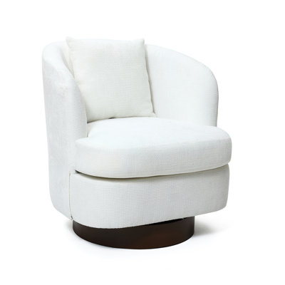 Upholstered White Woven Texture  Swivel Accent Chair with Dark Brown Base and Pillow -  Ivy Bronx, C12F2E370B054EE98F7A9F2B78A2C780