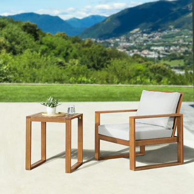 Chaise et table de cocktail en bois d'eucalyptus Grafton, ensemble de 2
