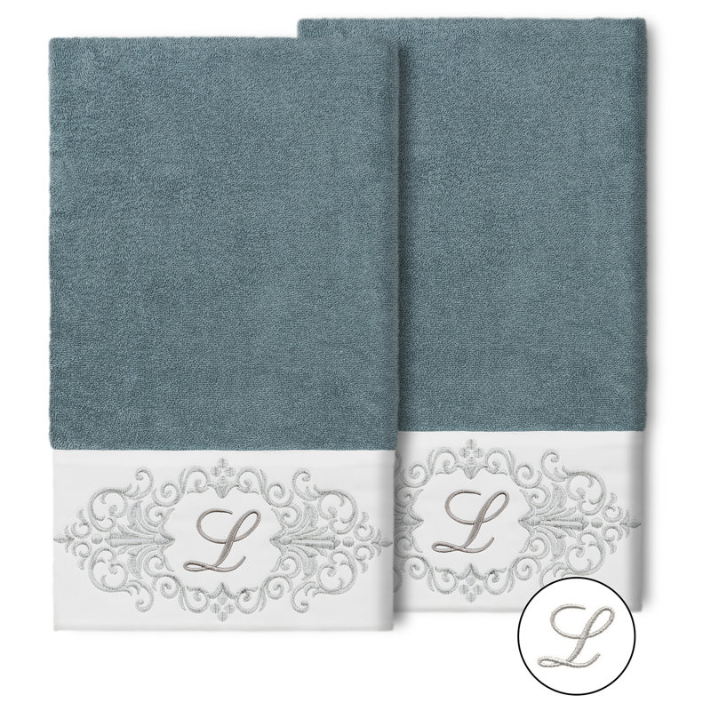 Ensemble de serviettes de bain 2 pièces en coton Monica, L, Bleu sarcelle