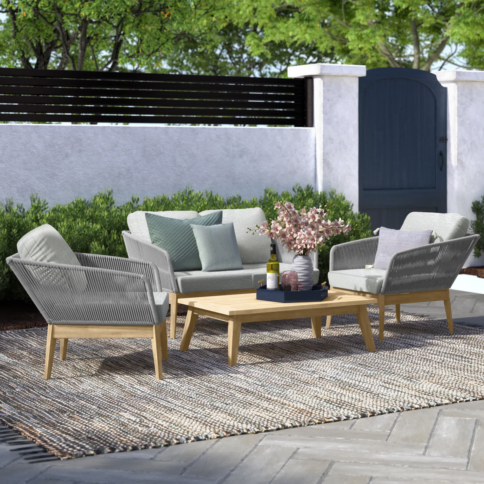 Bowery 4-Person Acacia Patio Seating Group, Gray