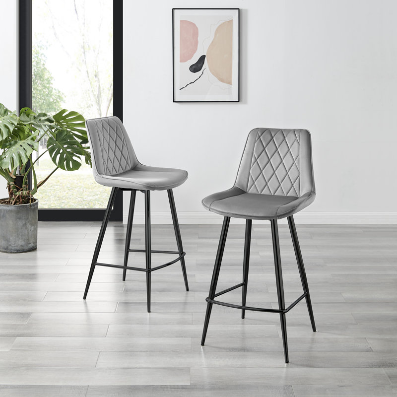 Palermo Luxury Quilted Breakfast Bar Stool - Velvet Upholstered Design, Black, Grey
