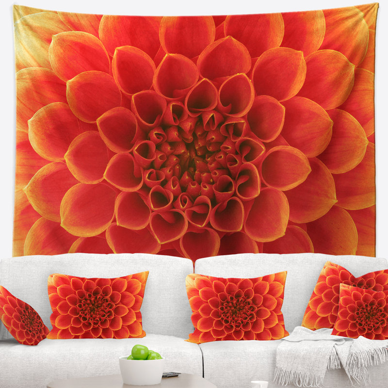 Tapisserie florale orange, H 50 po x l 60 po