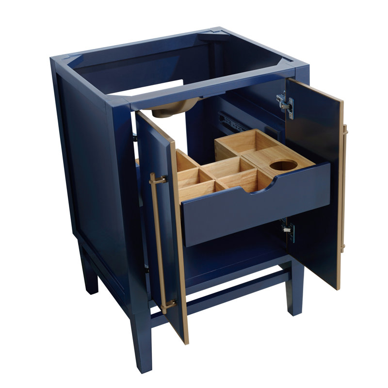 Base de meuble-lavabo simple 24 po Ewen seulement, Bleu marine, Or