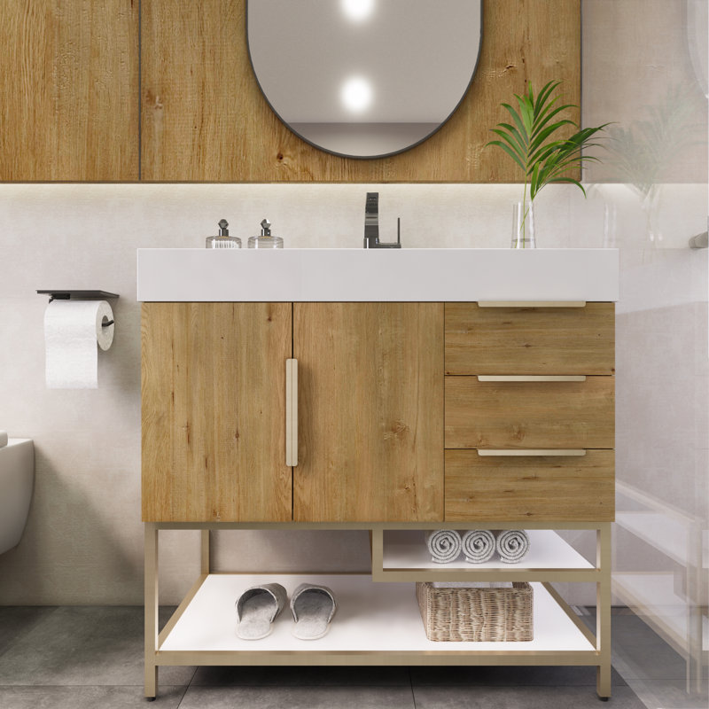 Ensemble de meuble-lavabo simple 35,4 po Maoz, Chêne